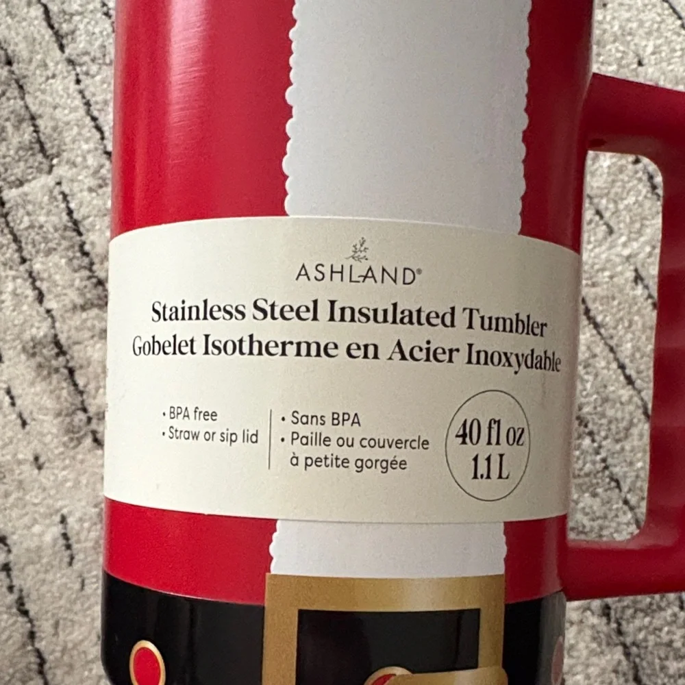 NWT Ashland Red and White Santa Belt 40 ounce Insulated Tumbler with Handle